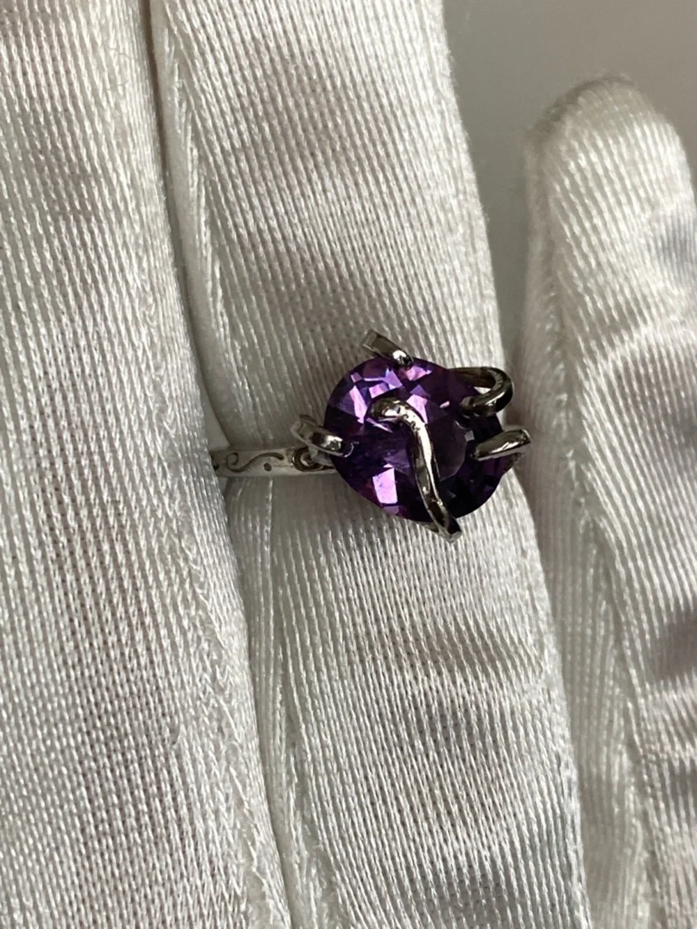 925 Sterling Silver Amethyst Cocktail Ring Serpent Prong Adjustable Ring 2 Ct